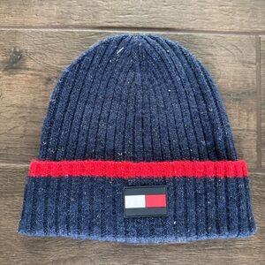 Tommy Hilfiger Navy and Red Knit Beanie